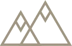 The image depicts a minimalist outline of two triangular mountains with small diamond shapes near the tops of each mountain peak.