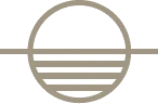 The image shows a circular logo with horizontal lines inside the lower half, resembling a sunset or horizon, with a line extending from both sides.